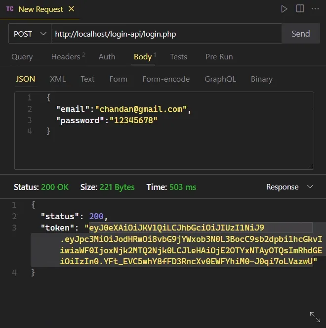 Testing of retirving a user data by using the JWT token